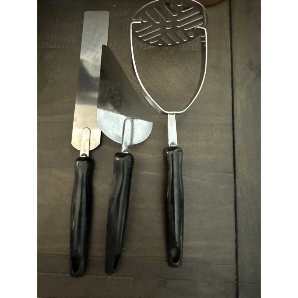 VTG Ekco USA Utensils Faux Wooden Handles Stainless Steel Pie, Cake, Potato Mash